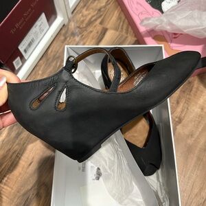 JEFFREY CAMPBELL Regina Peep Toe Black Nubuck Handmade Wedge Pumps Size 7.5